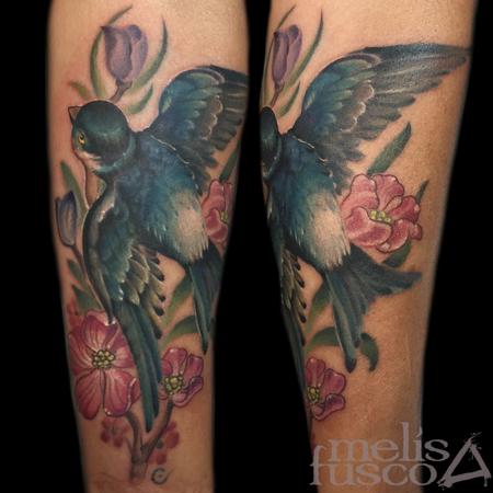 Tattoos - feminine mountain blue bird - 104067